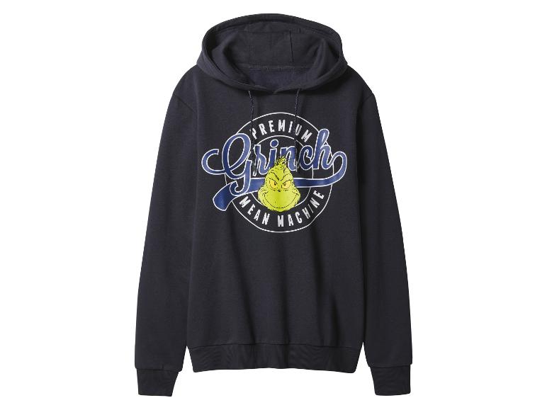 Donkerblauwe hoodie met Grinch-print en de tekst 'Premium Grinch Mean Machine'.