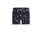 Donkerblauwe boxershort met peperkoekmannetjes, sneeuwvlokken en zuurstokken.