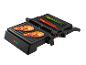 Elektrische grill met gegrilde garnalen, paprika en asperges.