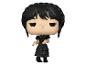 Figurine Funko Pop! de Mercredi Addams en robe noire et tresses.