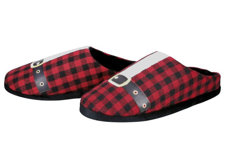 Rood-zwart geruite pantoffels met een kerstmanriemontwerp