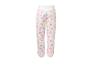 Witte kinderjoggingbroek met kleurrijke bloemen- en hartjespatronen.