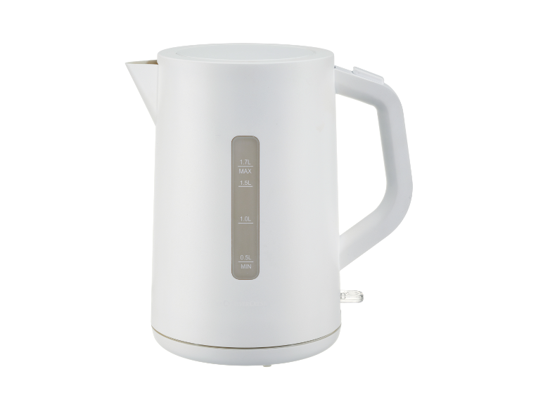 Une bouilloire électrique blanche de 1,7 litre.