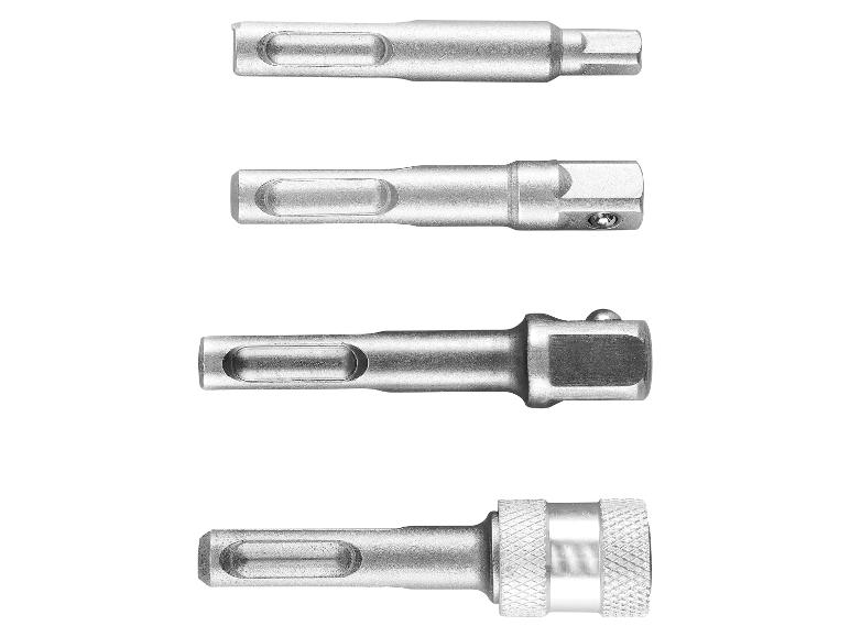 Boormachine-adapters: vier metalen bits voor elektrische gereedschappen.