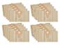 Quatre piles de sacs d'aspirateur en papier kraft, avec des instructions d'utilisation visibles.