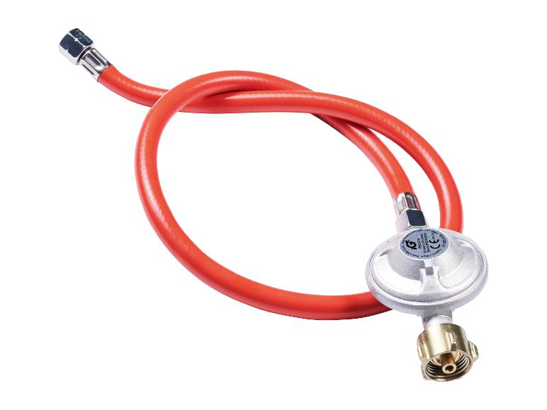 Rode gasslang met drukregelaar en metalen fittingen