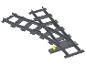 Grijze LEGO treinrails met een wissel en een gele schakelaar.