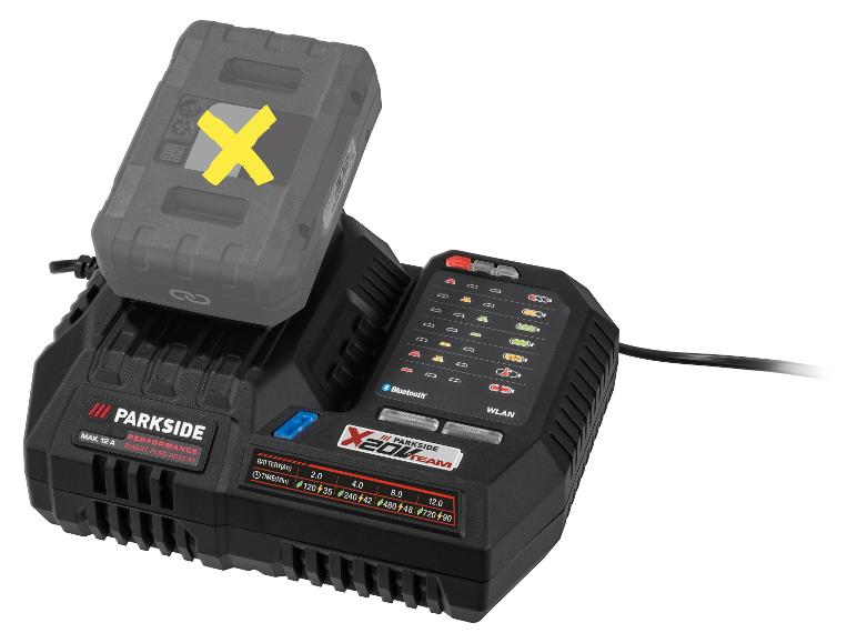Chargeur Parkside X20V Team avec batterie; Bluetooth et WLAN.