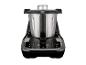 Robot de cuisine noir avec bol en acier inoxydable et panneau de commande.