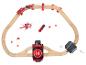 Circuit de train de pompiers avec train, hélicoptère et accessoires.