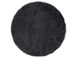 Rond grijs vloerkleed met pluche textuur.