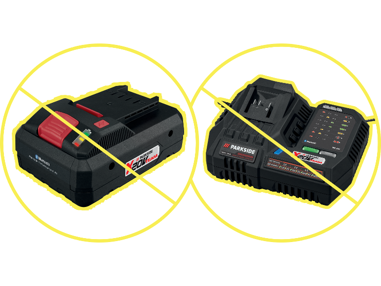 Batterie et chargeur d'outils électriques avec indicateurs et Bluetooth.