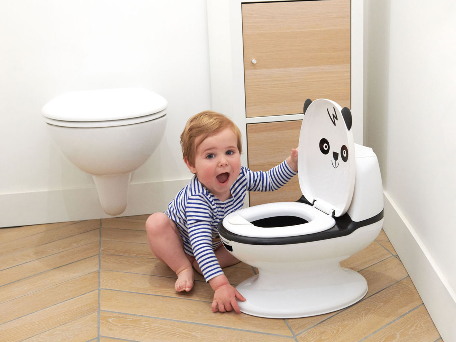 BEBECONFORT Mini toilette Panda, Pot avec bruit de chasse d'eau