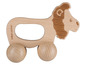 Een houten leeuw met wielen van Bébé-Confort.