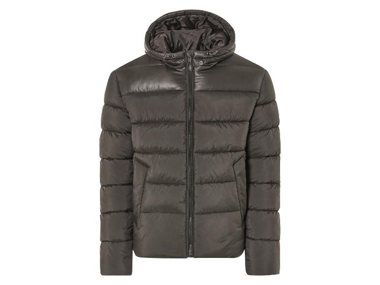 Blouson matelassé vert foncé avec capuche.