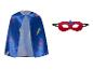 Cape de super-héros bleue avec étoiles et éclairs, et masque rouge.