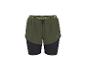 Khakikleurige 2-in-1 sportshorts voor heren met zwarte binnenbroek