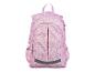 Sac à dos rose à motifs, idéal pour l'école.