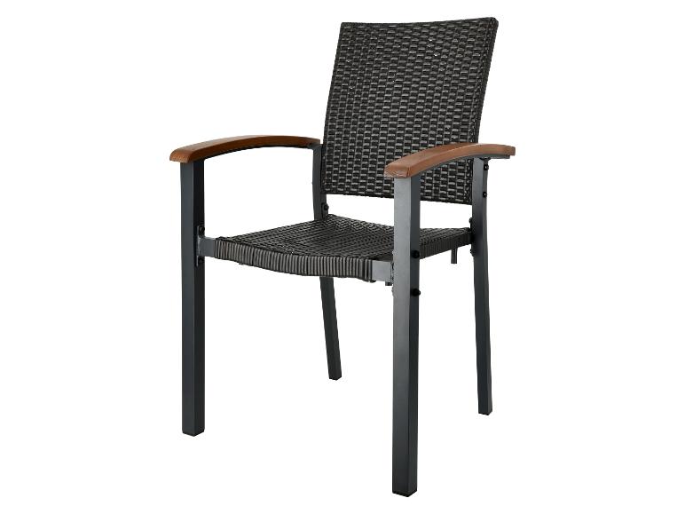 Chaise de jardin en rotin synthétique noir avec accoudoirs en bois