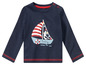 Een donkerblauw longsleeve shirt met een zeilboot en een zeemeeuw