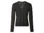 Pull noir à manches longues pour femme avec motif en maille ajourée.