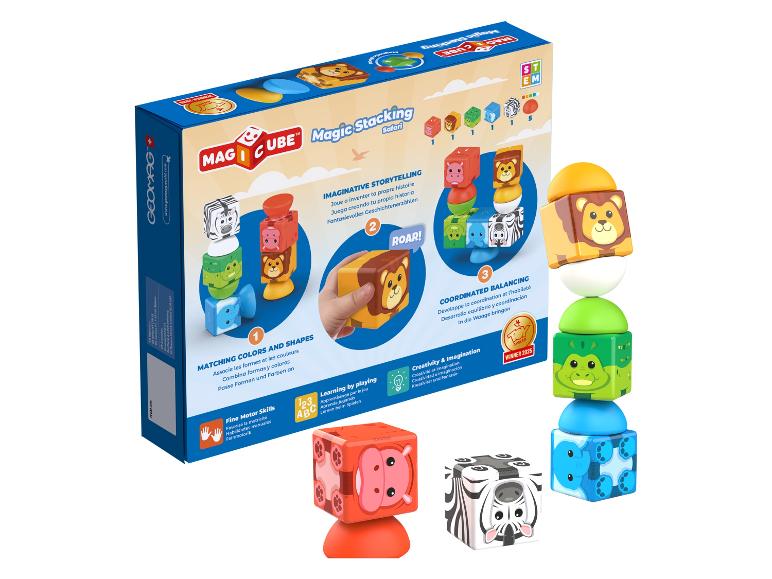 Geomag Magicube Magic Stacking Safari speelgoed met magnetische dierenblokken.