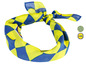 Een gele en blauwe bandana met het Lidl-logo.