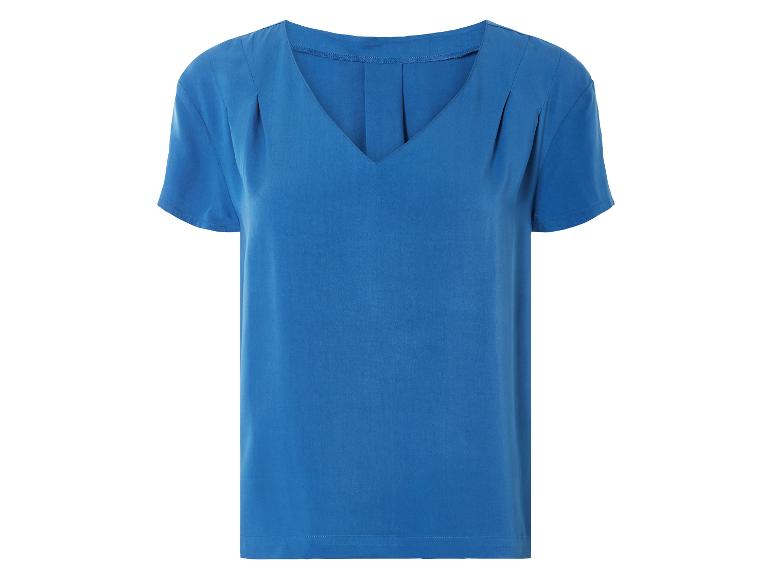 Blauw shirt met korte mouwen, V-hals.