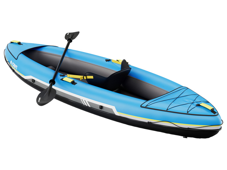 Kayak gonflable bleu avec pagaie