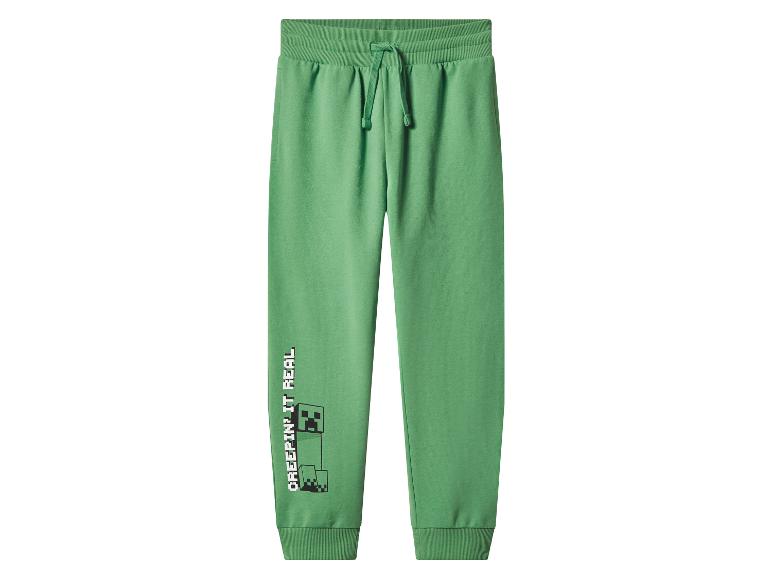 Groene joggingbroek met Minecraft Creeper-print en de tekst 'CREEPIN' IT REAL'