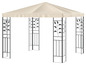 Une tonnelle beige avec une structure en métal ornée de feuilles.