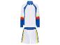 Sportpak: wit en blauw jack en short, retro stijl.
