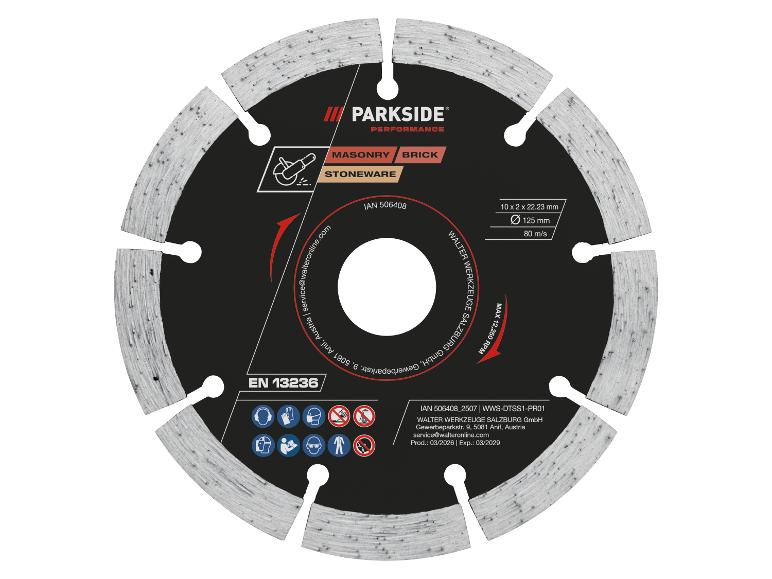 Diamantslijpschijf voor metselwerk, baksteen en steengoed, 125 mm diameter.