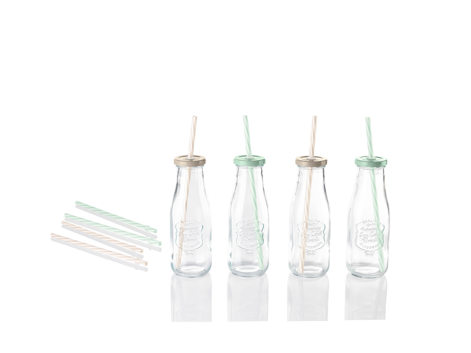 Relaxdays drinkglazen met deksel en rietje - set van 4 - glazen 450 ml