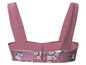 Een roze bikini met bloemenprint.