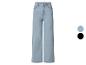 Jean large taille haute pour femme en bleu clair et noir.