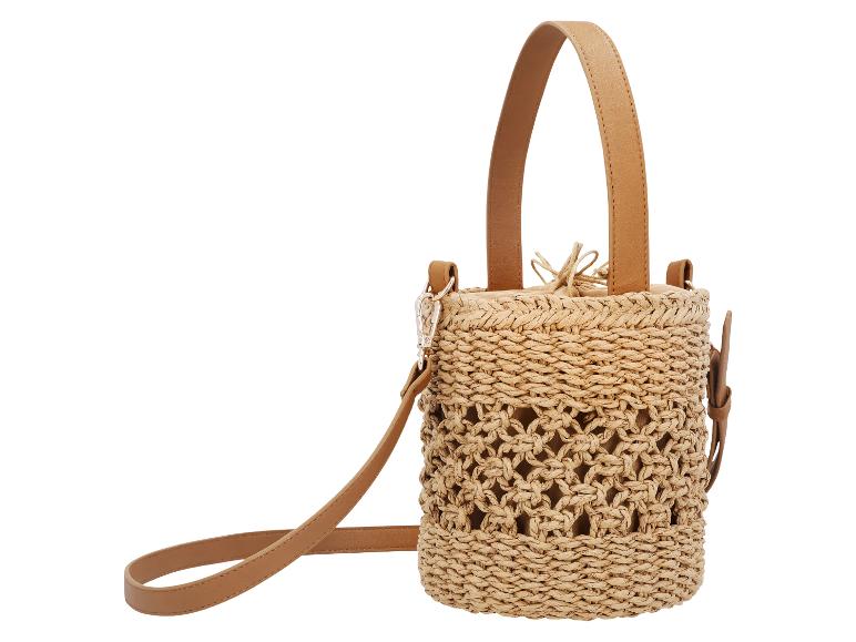 Sac à main en paille avec poignées et bandoulière en cuir marron clair