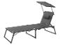 Chaise longue de jardin grise avec pare-soleil et oreiller