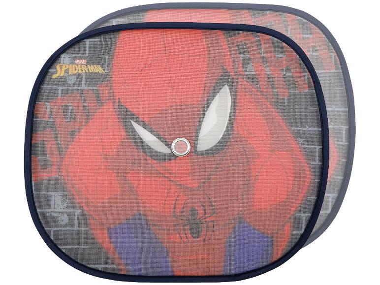 Deux pare-soleil de voiture Marvel Spider-Man avec l'image de Spider-Man sur un mur de briques.