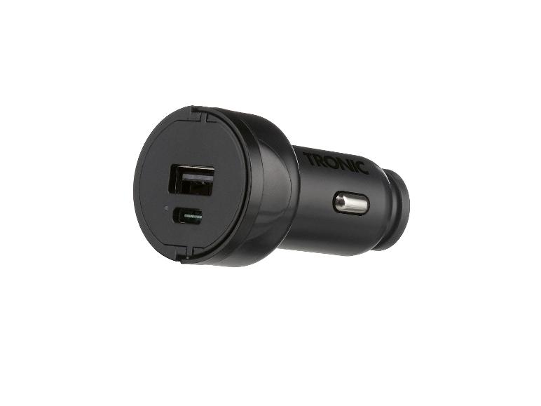 Chargeur de voiture noir avec ports USB-A et USB-C