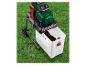 Parkside tuinhakselaar met opvangbak vol houtsnippers op groen gras.
