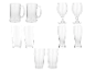 Verres à bière, pichets et coupes à vin : collection de verres transparents.