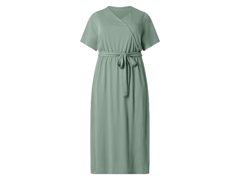 Saliegroene maxi-jurk met V-hals en strikceintuur.