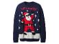 Pull de Noël bleu avec un Père Noël dansant et le texte « Let's Party ! »