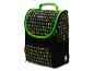 Sac à dos scolaire noir avec motif de personnages de jeux vidéo et détails verts.