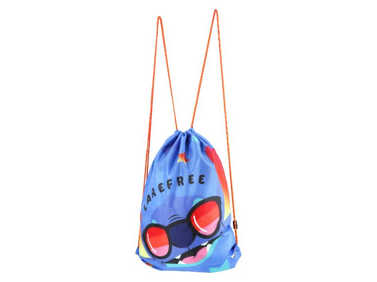 Sac à dos à cordon bleu avec un personnage de dessin animé portant des lunettes de soleil et le mot 'CAREFREE'.