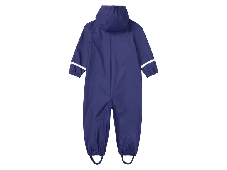 Combinaison de pluie bleue avec capuche pour enfant.