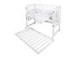 Lit bébé blanc avec literie à motifs lune et étoiles, doté d'une base de matelas détachable.