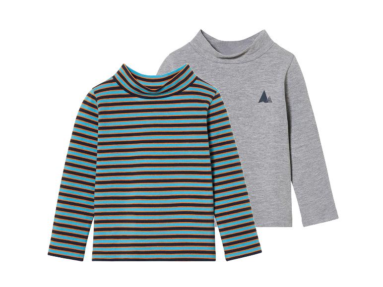 Deux t-shirts à manches longues pour garçons, un rayé et un gris.