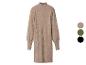 Beige gebreide jurk met hoge kraag en pofmouwen, met kleuropties.